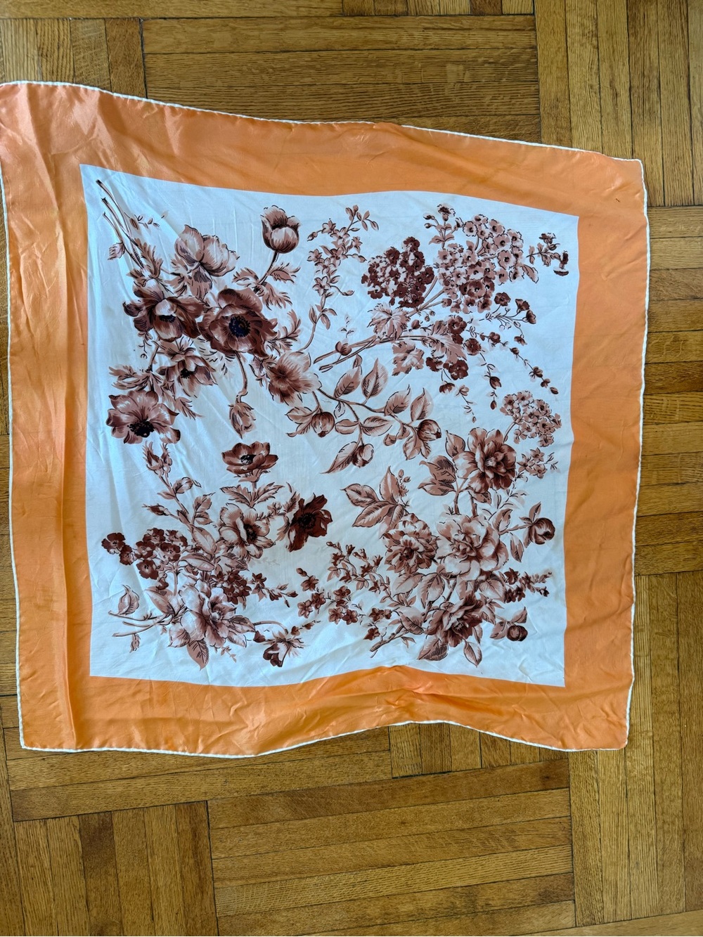 Vintage  Peach Border Floral Bandana silk Scarf hair or waist wrap free people